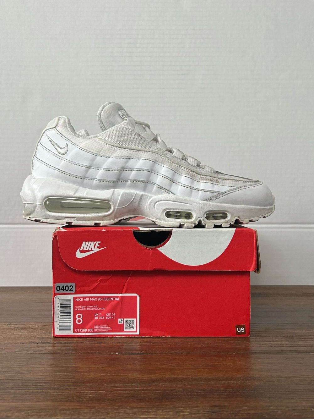 Nike Air Max 95 Essential White Grey Fog Sneakers Size M8/W9.5